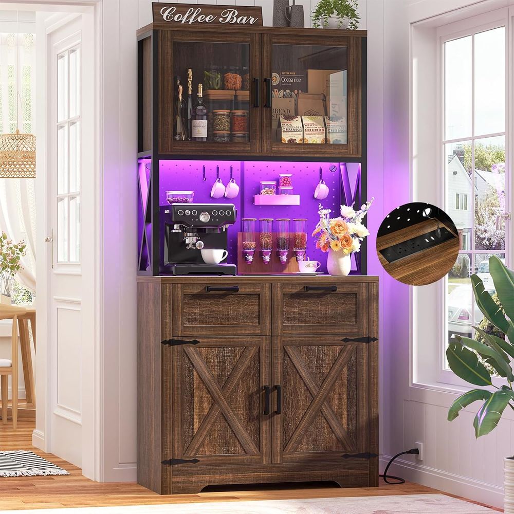 Kitchen - ตู้เก็บของในครัวขนาด 71 นิ้ว พร้อมไฟ LED และเต้าเสียบไฟฟ้า,