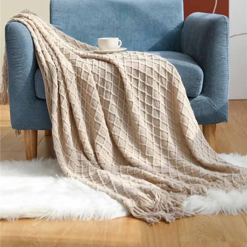 ผ้าห่มถักลายเพชรจาก Textile Ci - Boho Throw Blanket Fringe บทวิจารณ์และราคา